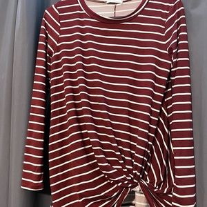 EUC Maroon striped Knot Top